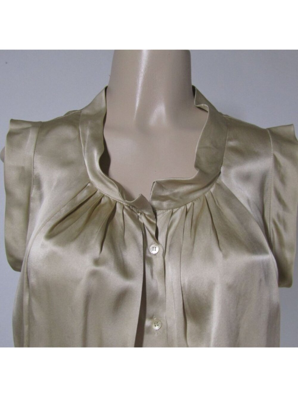 Miu Miu Silk Sleeveless Blouse in Light Olive - Picture 2 of 9